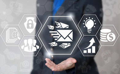 Digital email marketing business concept. Mail cloud fast fly sync communication teamwork social network post envelope e-mail people message online chat technology