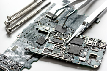 concept repair smartphone - parts of digital gadgets with tools
