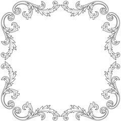 Vintage border frame engraving with retro ornament pattern in antique baroque style decorative design. Vector.