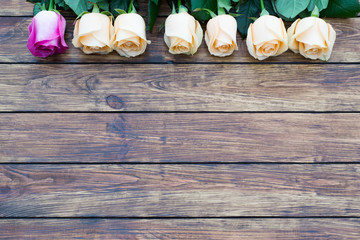 Obraz na płótnie Canvas seven roses on a wooden background