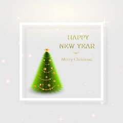 Christmas greeting card with tree . Vector Illustration