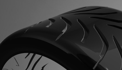 Aluminium on shadow and light rim of luxury car wheel. Various material and background 3d render