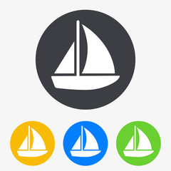 Icono plano velero en circulo varios colores