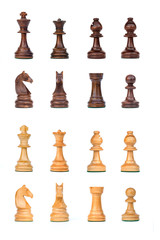complete black and white chess pieces set isolated