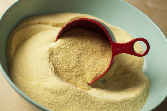 a bowl of semolina flour
