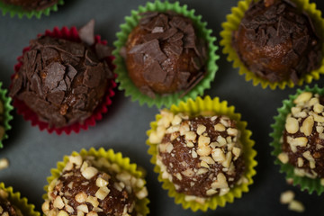 Homemade chocolate truffles in a small paper bag