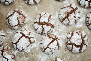 Homemade crinkle biscuits on a baking paper
