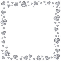 3D illustration Group of diamonds hearts square frame on a white background