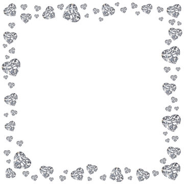 3D illustration Group of diamonds hearts square frame on a white background