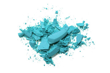 Fototapeta na wymiar Turquoise color Face make up powder cracked on background