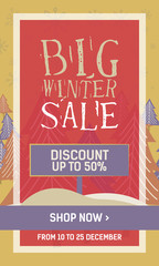 Red web banner 240x400 winter sale with tree and button shop now