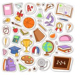 School icons vector stickers.