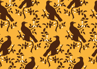 Bird on branch seamless pattern