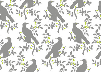 Bird on branch seamless pattern