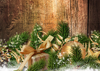 Christmas fabulous decoration on grunge wooden background
