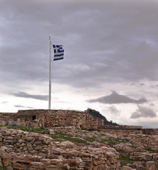 Greek flag at the Acropolis.