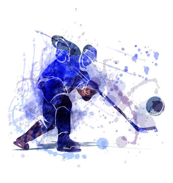 Vector illustration of a hockey player with puck