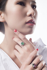 The beautiful girl wearing a jade ring