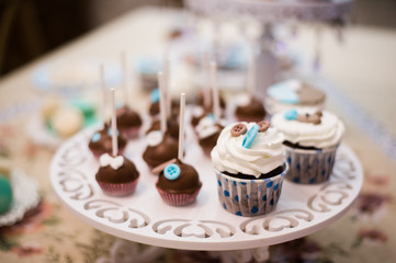 Different delicious desserts and cakes on the buffet table