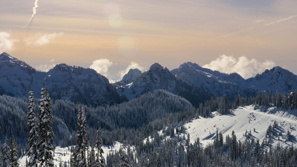 Winter Mountain Range at Sunset