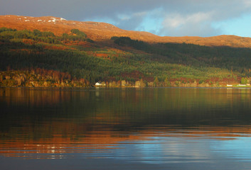 Early winter scenery on Loch Ness lake