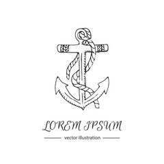 Hand drawn doodle Anchor icon Vector illustration sea icon Marine concept elements Ship symbols collection Marine life Nautical design Anchor vector isolated on white background Anchor illustration