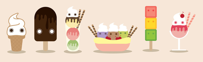 Ice creams vector, cute illustration.