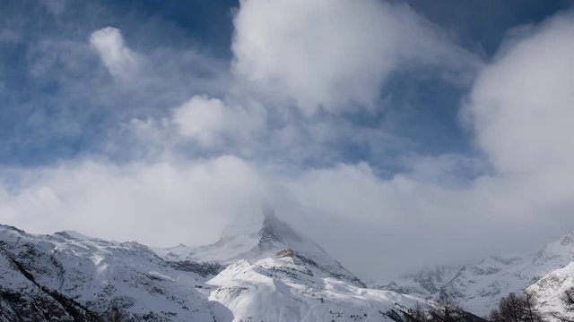 timelapse of matterhorn zermatt switcerland  on beautiful sunny winter day
