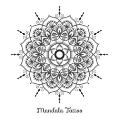 mandala decorative ornament design for coloring page, greeting card, invitation, tattoo, yoga and spa symbol. Vector illustration