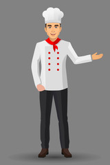Chef illustration on standing position. design template elements for your brochure, banner and web.