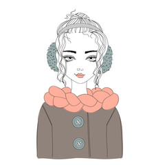 fashion illustration with a young pretty girl wearing warm winter clothes. colorful illustration for blogs, magazines, books 
