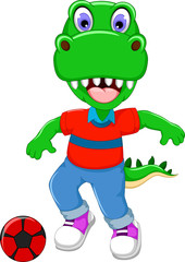 funny dinosaur cartoon playing football