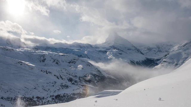 timelapse of matterhorn zermatt switcerland  on beautiful sunny winter day