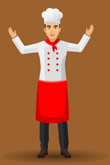 Chef illustration on standing position. design template elements for your brochure, banner and web.