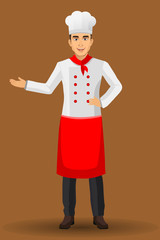 Chef illustration on standing position. design template elements for your brochure, banner and web.