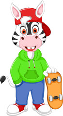 funny zebra cartoon playing skateboard