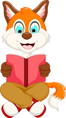 cute smart fox reading book