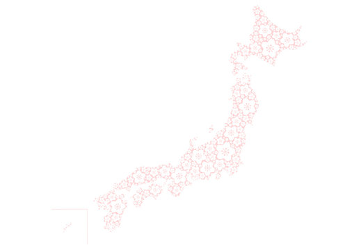  桜の花模様の日本地図イラスト