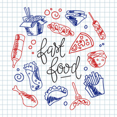 Fast food menu vector background.