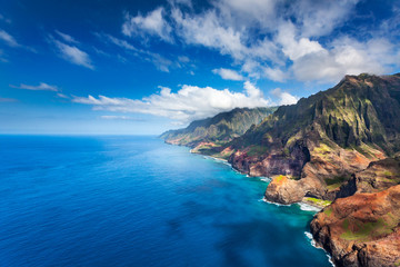 Na Pali Beaches - Honopu and Kalalau Beaches on the rocky Na Pali coast, Kauai, Hawa