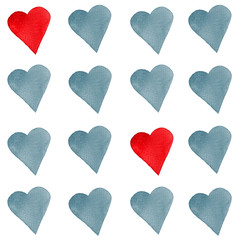 Set of watercolor hearts. Hand painted. Isolated objects perfect for Valentine's day card or romantic post cards.