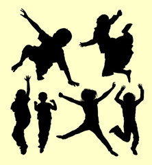 Teen people jumping and playing silhouette. good use for symbol, logo, web icon, mascot, sign, sticker, or any design you want.