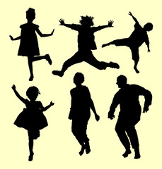 Teenager and old people jumping silhouette. Good use for symbol, logo, web icon, mascot, sign, sticker, or any design you want.