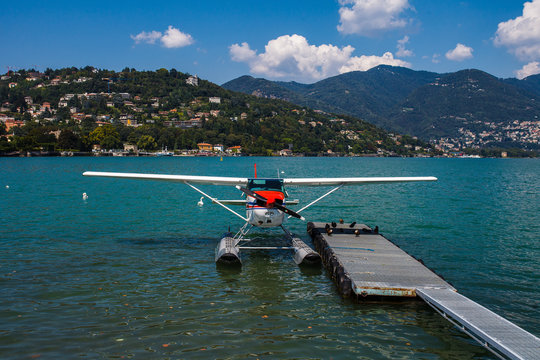 Plane parked on Lago di Como