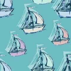 Crédence de cuisine en verre imprimé Naviguer Sailboats seamless pattern