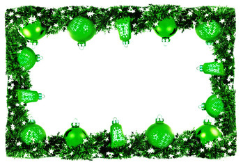 Winter horizontal card, frame with green glossy balls and garlan - 131271764
