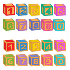 numbers wooden colorful blocks - vector illustration, eps