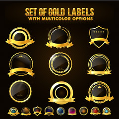 Set of Golden Shield, Stickers, Labels, Ribbons.