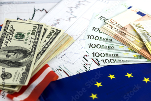 Concept Of Currency Trading Hundred Us Dollar Bills Lying Fan Concept Of Currency Trading Hundred Us Dollar Bills Lying Fan Shaped Euro
