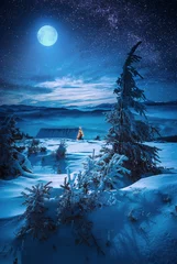 Keuken spatwand met foto Moon rise at Christmas winter night © Bashkatov